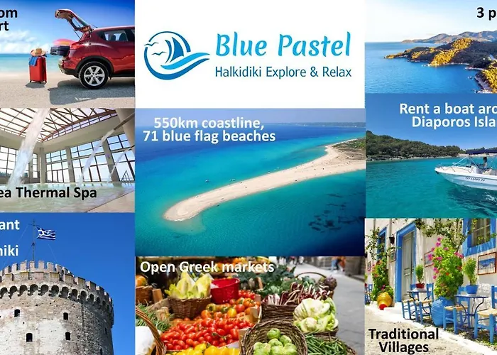 Blue Pastel-cliffside Villa, Shared Pool, Wild Sandy Nearby Nea Poteidaia